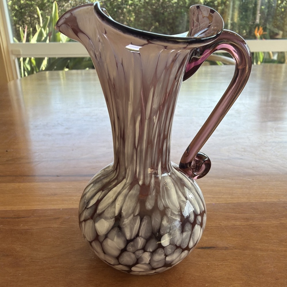 Vintage Murano-Style Art Glass‎ Mini Pitcher Amethyst Bullicante 4.5"